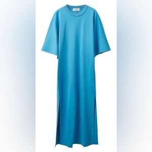 COS Draped Sleeve Midi DRESS in Bright Blue Large